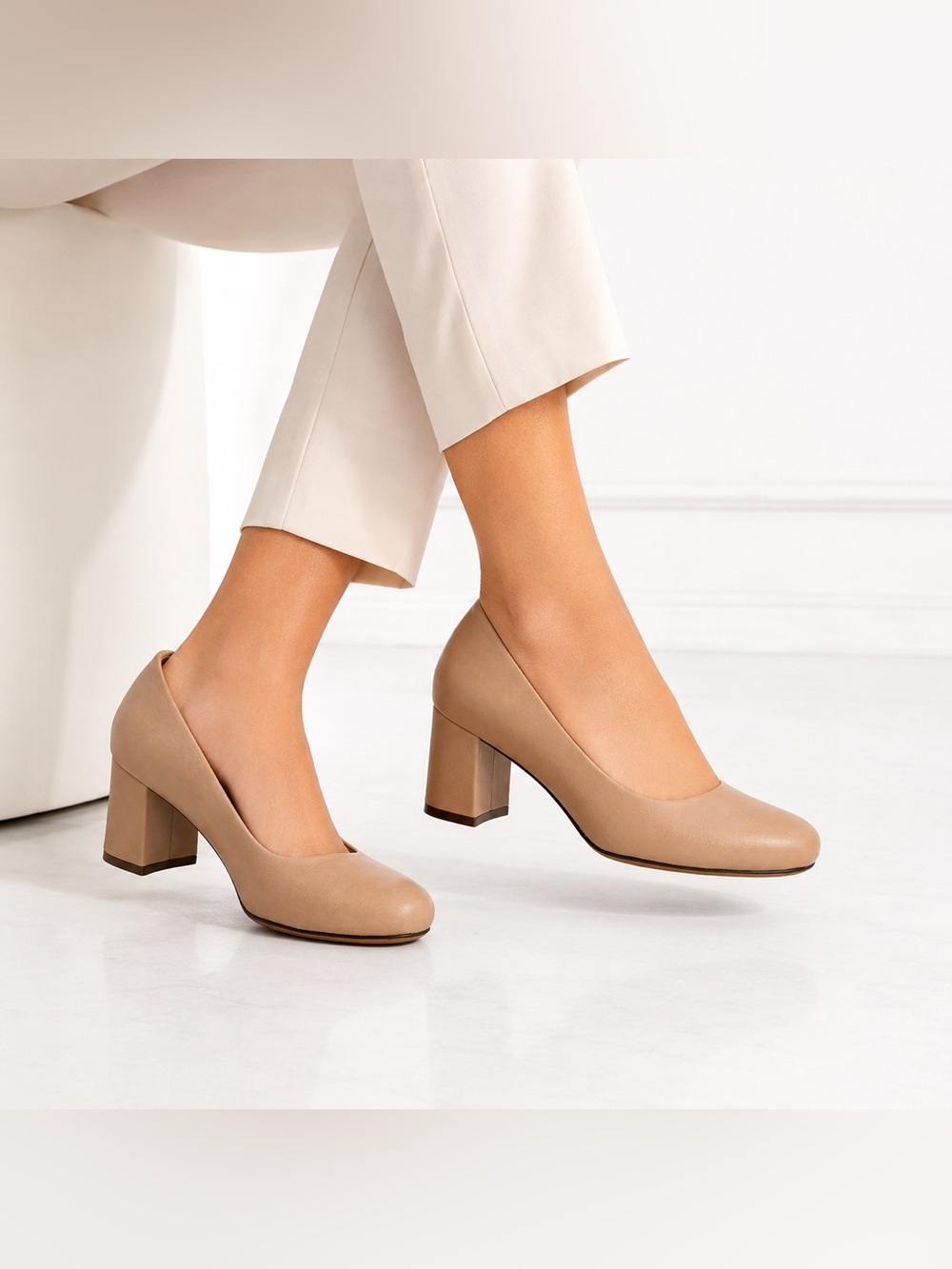 Naturalizer Whitney Nude Block Heel Pumps Comfort Career Shoes Women’s Heels